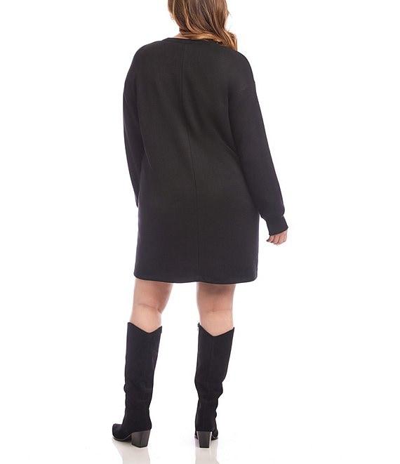 Karen Kane Plus Size Knit Long Sleeve V-Neck Button Detail Dress Product Image