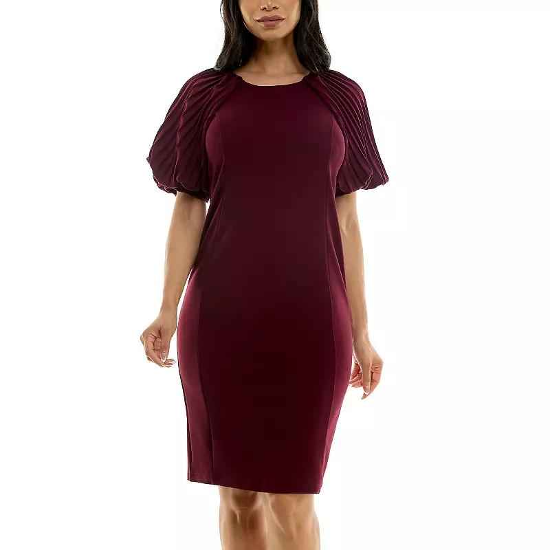 Women's Nina Leonard Pleated Puff Sleeve Dress,  Product Image