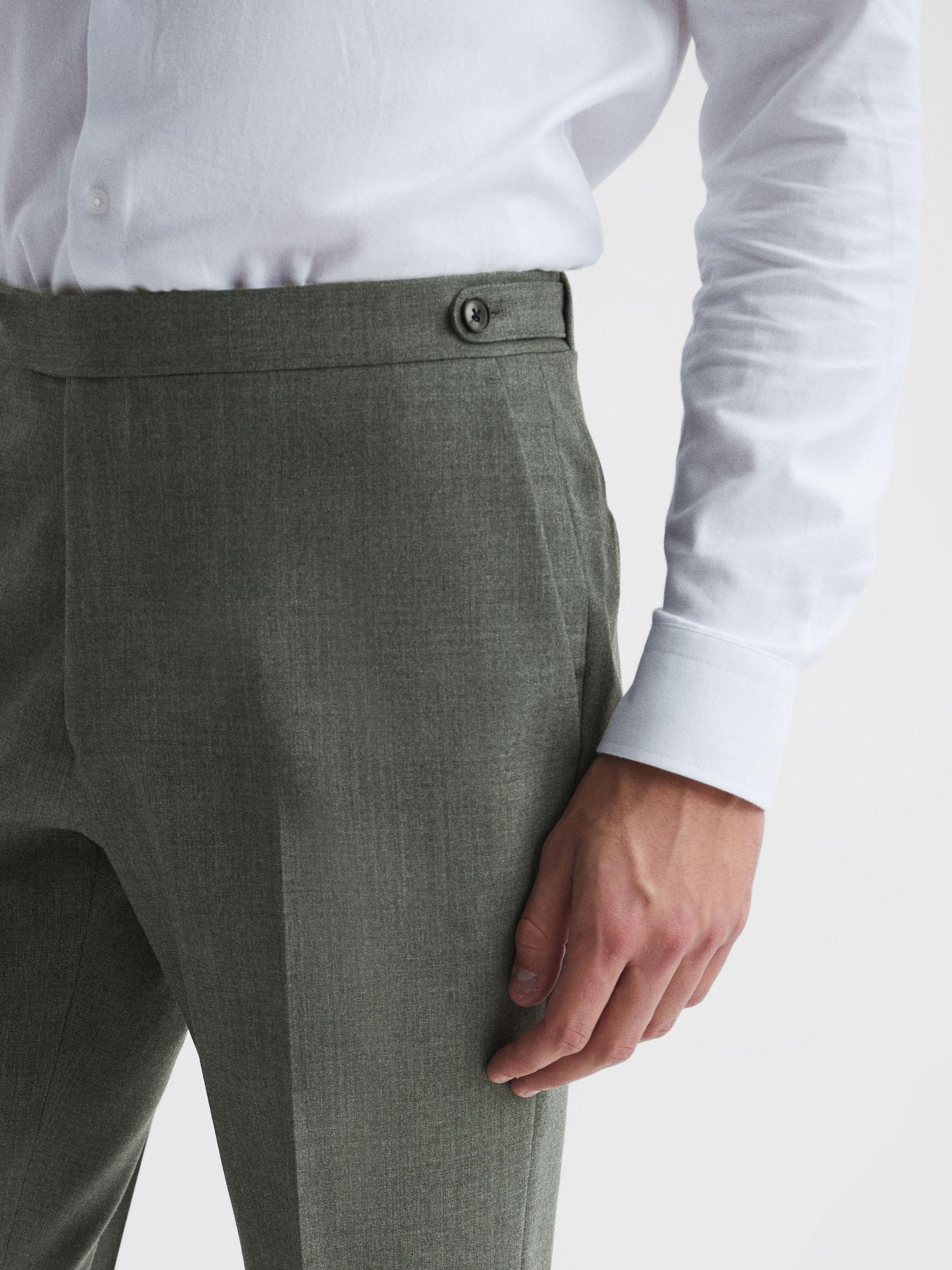 Slim Fit Wool Side Adjuster Trousers in Green Product Image