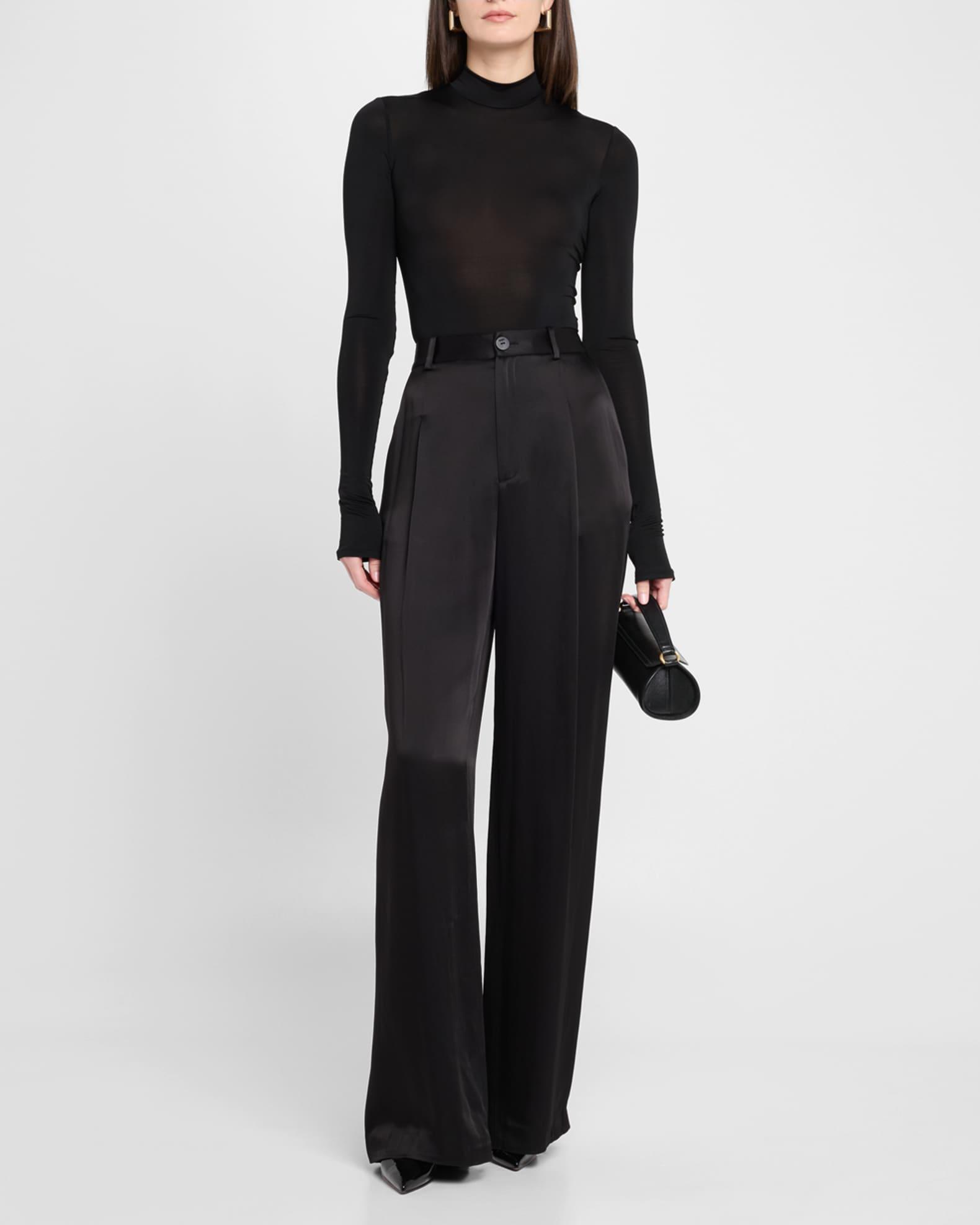 Mid-Rise Pleated Relaxed Straight-Leg Doubleface Satin Pants Product Image