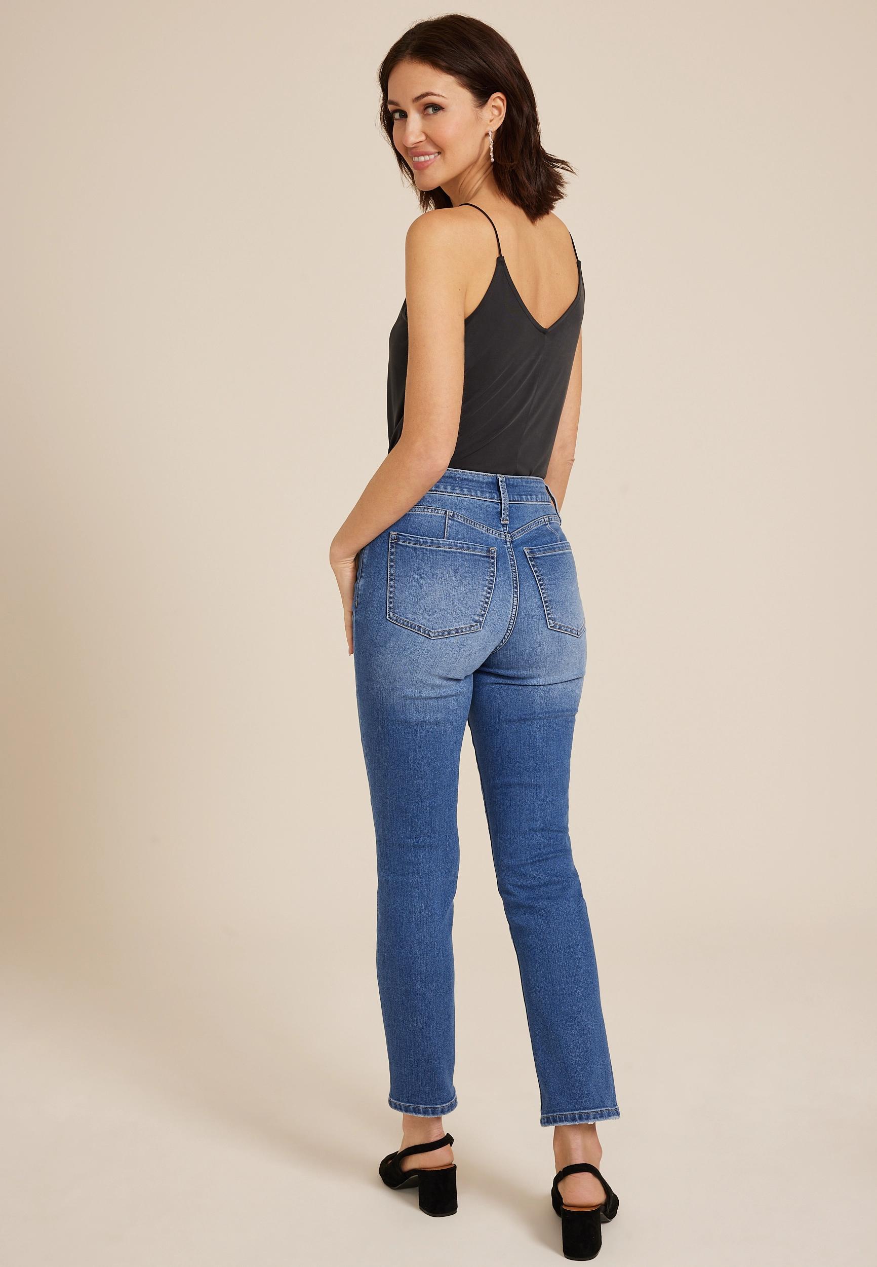 Maurices Womens Everflex Seamed High Rise Slim Straight Jeans Product Image