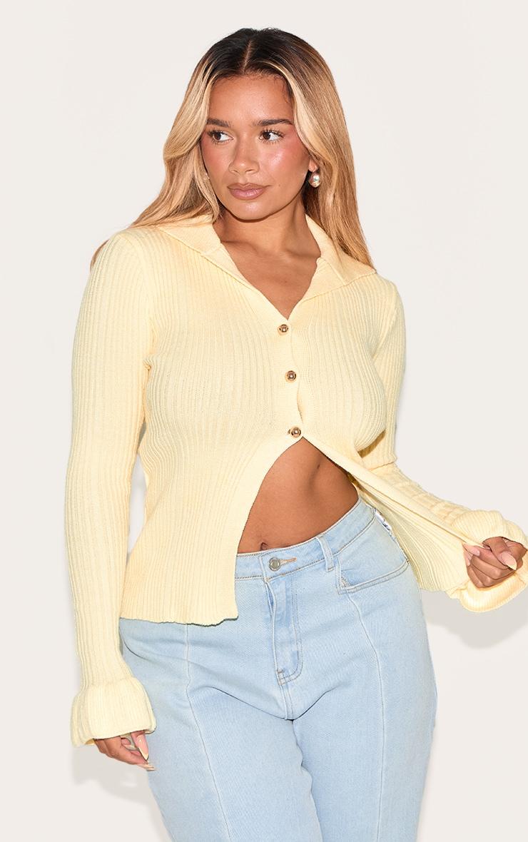 Shape Lemon Knitted Rib Button Front Split Hem Cardigan Product Image