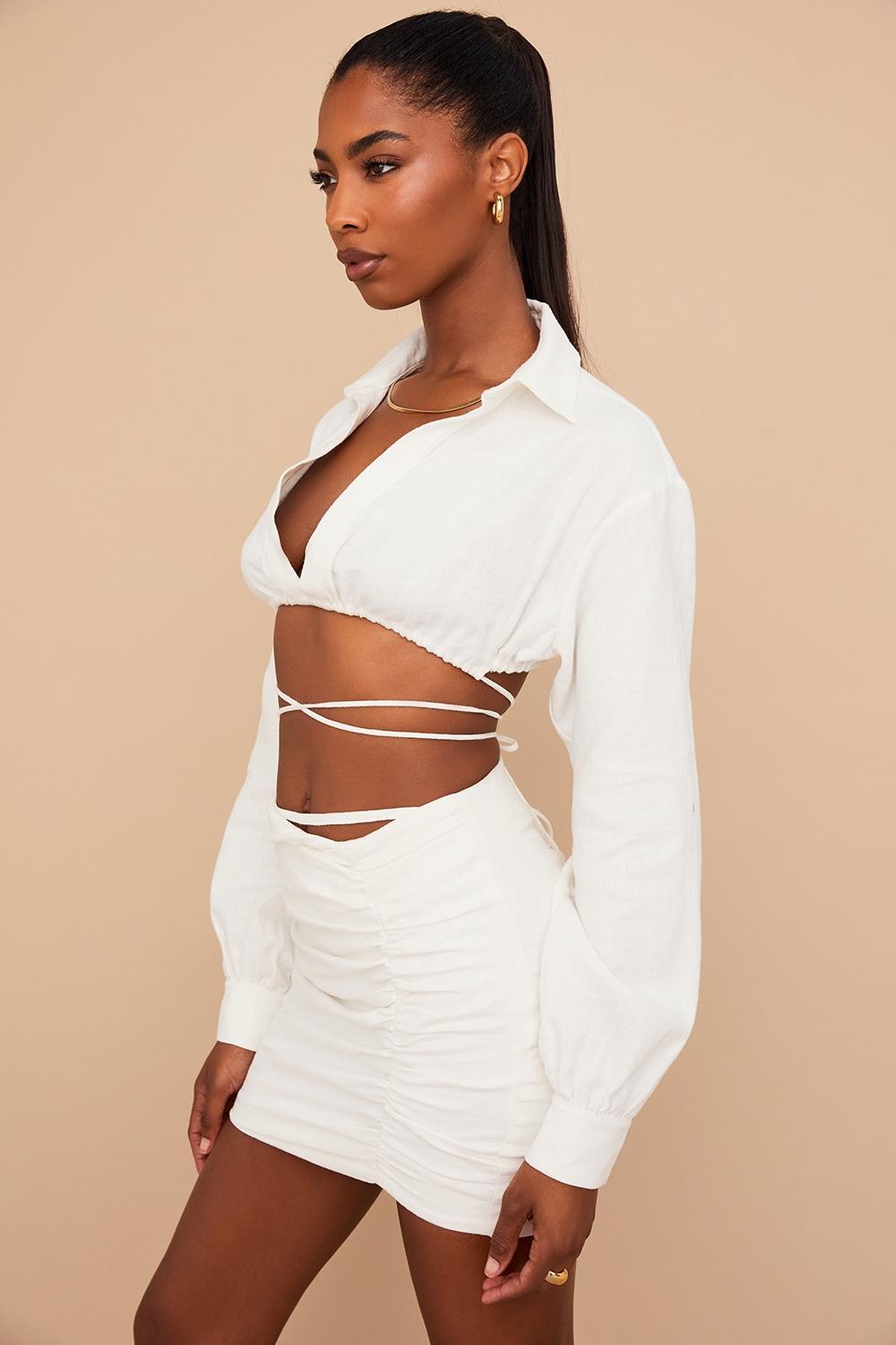Iris  off white wrap around cropped shirt Product Image