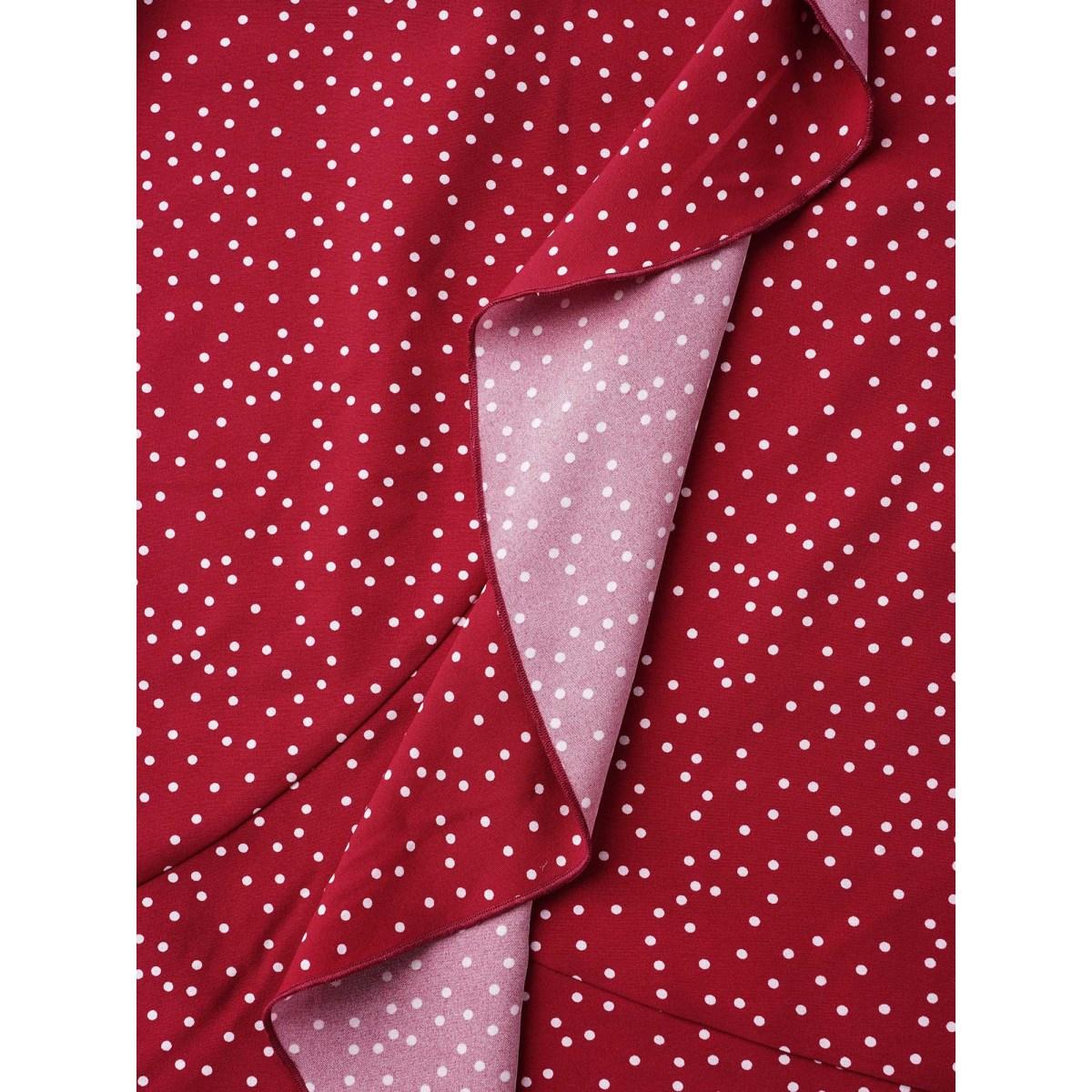 Plus Size V Neck Polka Dot Ruffle Trim Dress Scarlet Women Elegant Overlapping V-neck Half Sleeve Curvy BloomChic 28/5X Product Image