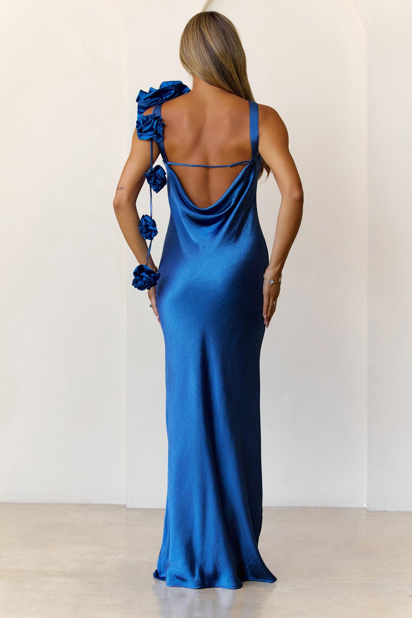 Petal Perfect Satin Maxi Dress Blue Product Image