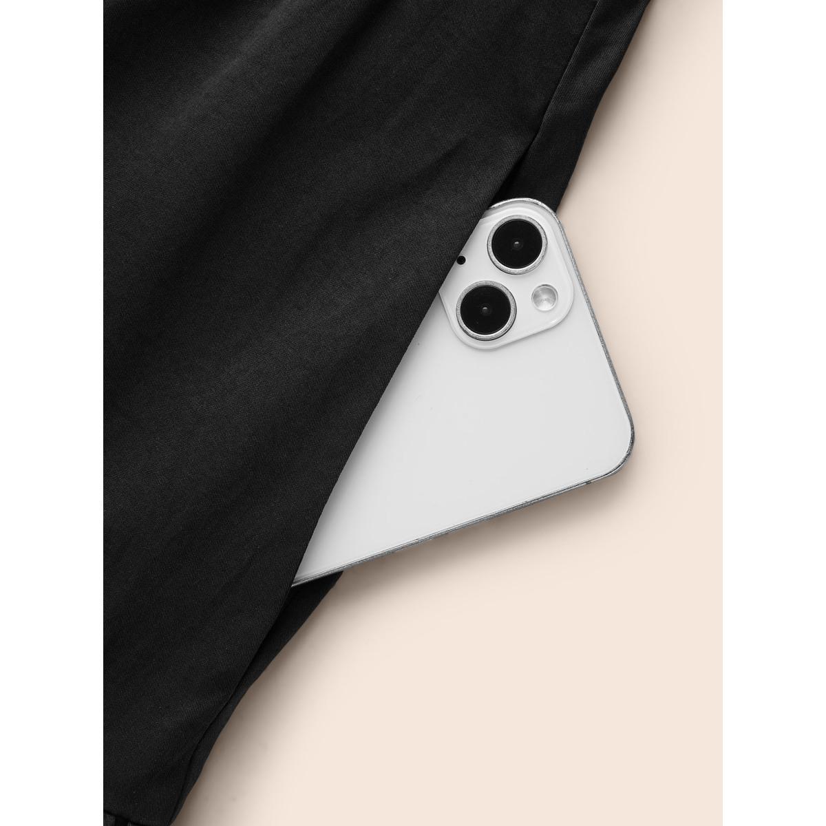 Plus Size Notched Button Detail Ruffle Layered Hem Dress Black Women At the Office Button Flat collar with V-notch Long Sleeve Curvy BloomChic 22-24/3X Product Image