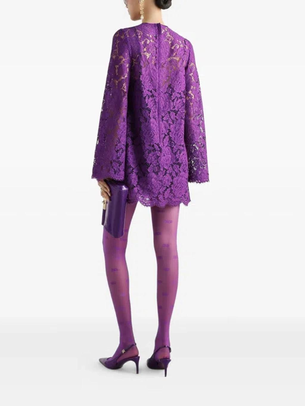 DOLCE & GABBANA Cordonetto Lace Short Dress In Purple Product Image