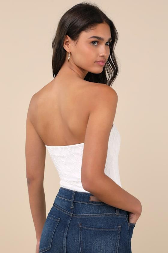 Ravishing Outcome Ivory Lace Notched Strapless Bodysuit Product Image