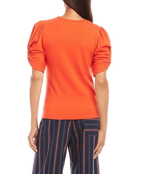Karen Kane Twisted Short Puff Sleeve Crew Neck Top Product Image