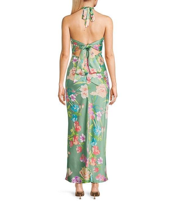 B. Darlin Floral Print Halter Neck Tie Back Maxi Dress Product Image