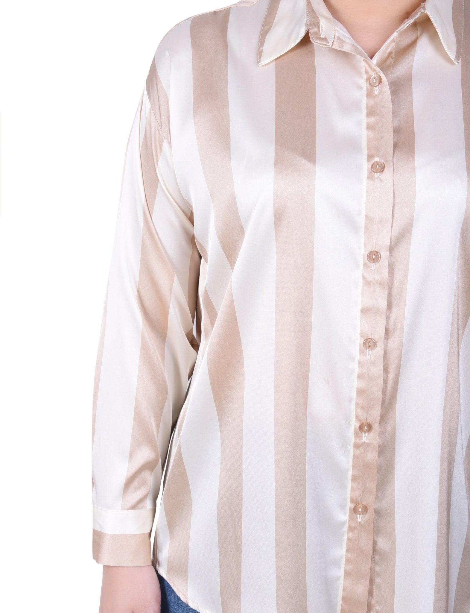 3/4 Length Sleeve Roll Tab Satin Blouse - Petite Product Image