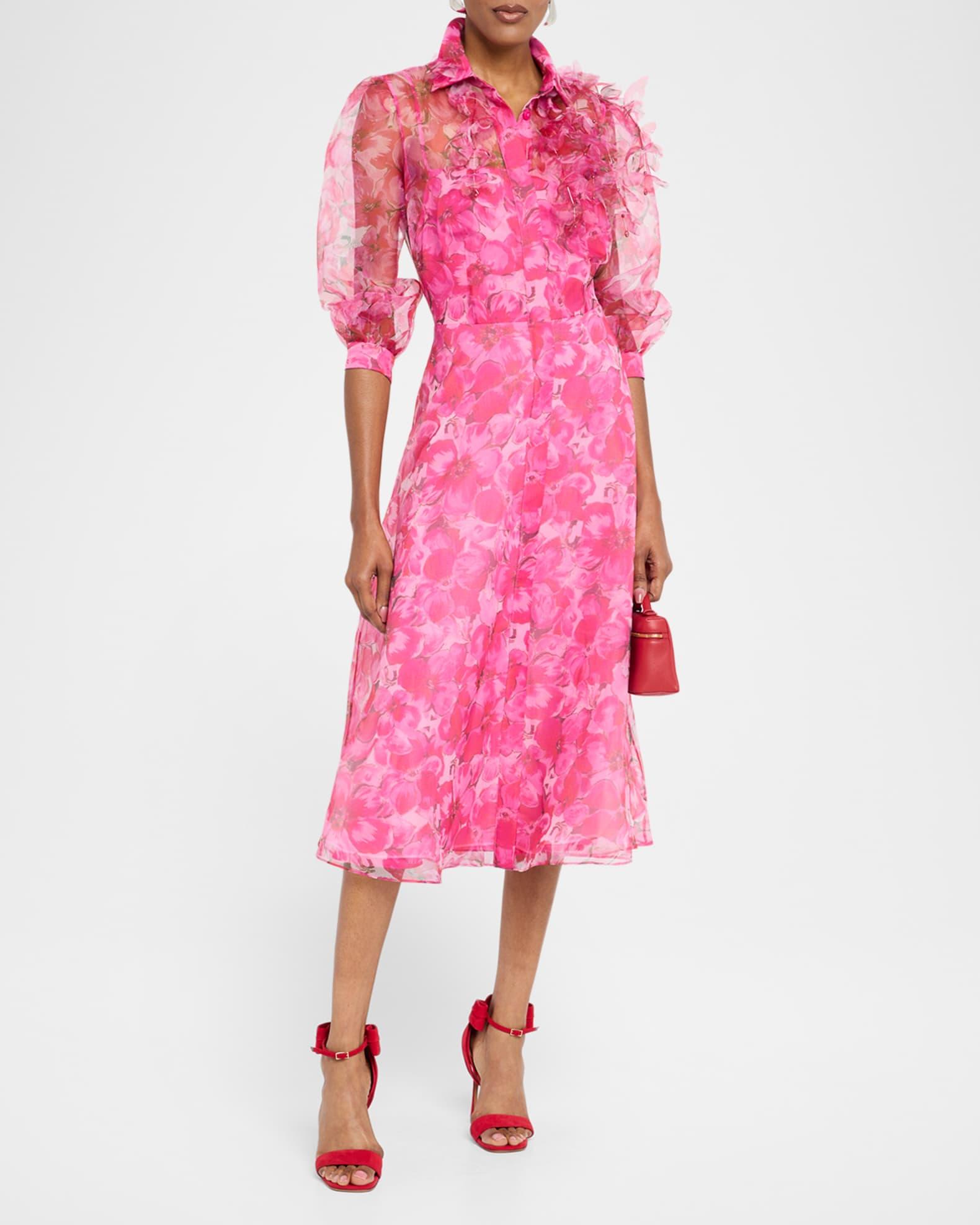 Floral-Print Organza Midi Shirtdress Product Image