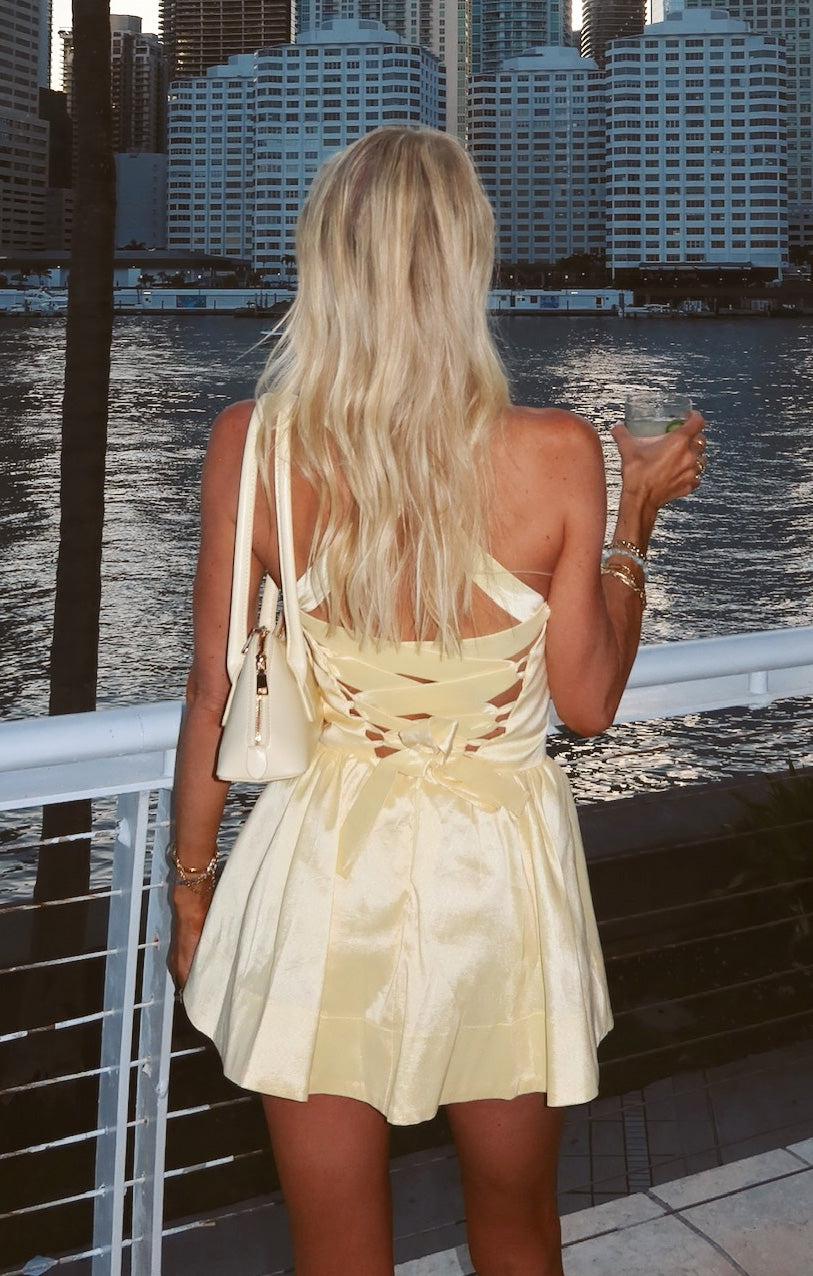 Abigail Mini Dress ~ Pale Yellow Taffeta Product Image