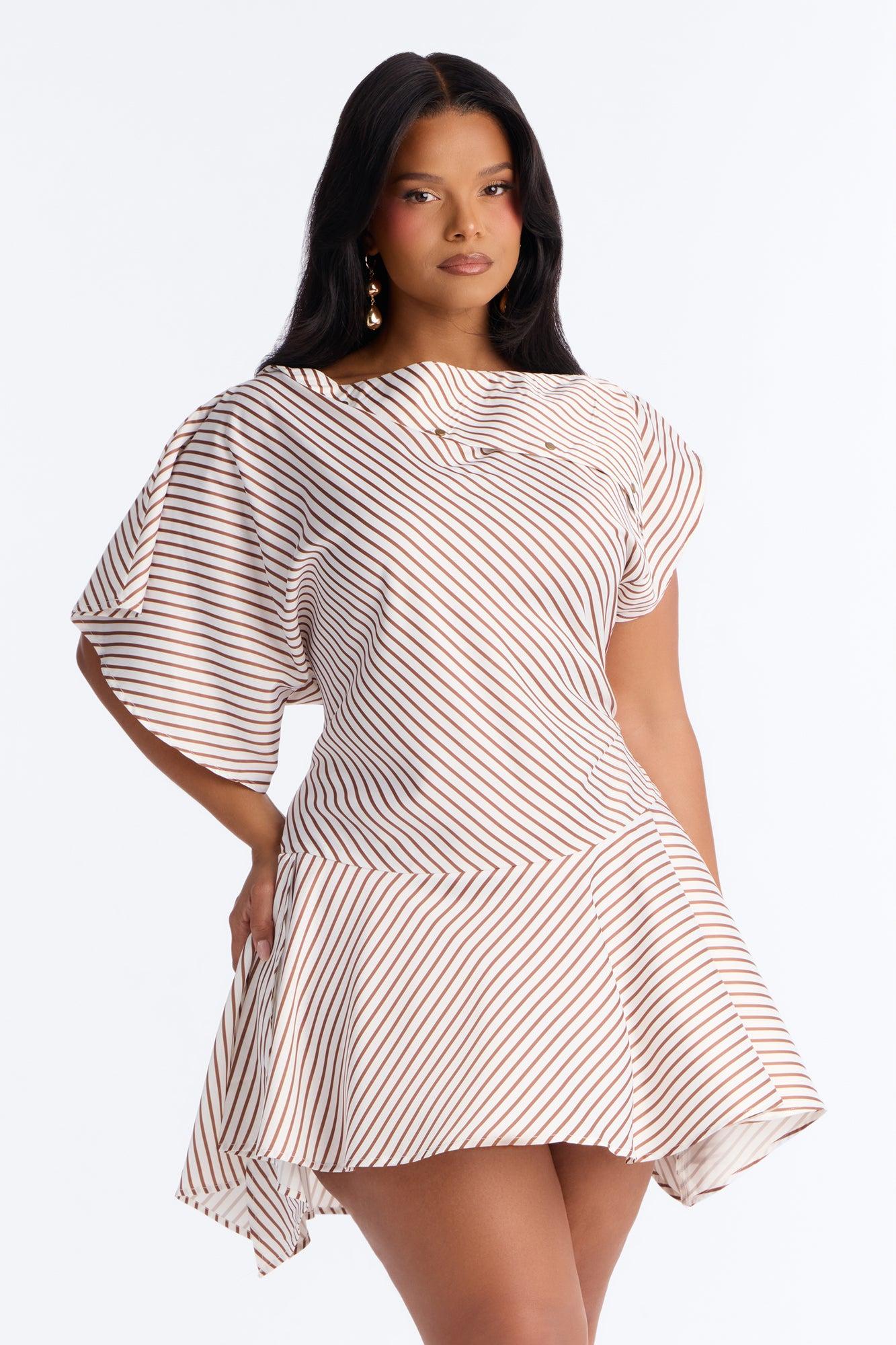 Shelly Striped Satin Mini Dress - Taupe/combo Female Product Image