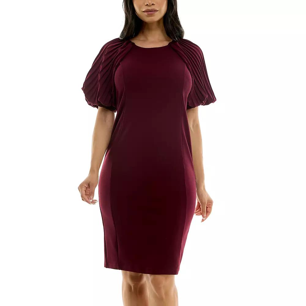Women's Nina Leonard Pleated Puff Sleeve Dress,  Product Image