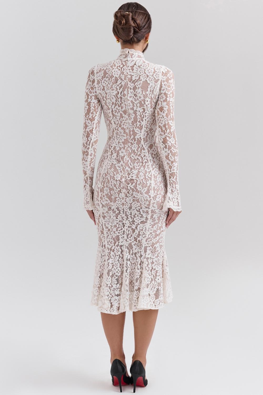 Sophia  vintage ivory lace fitted midi dress Product Image