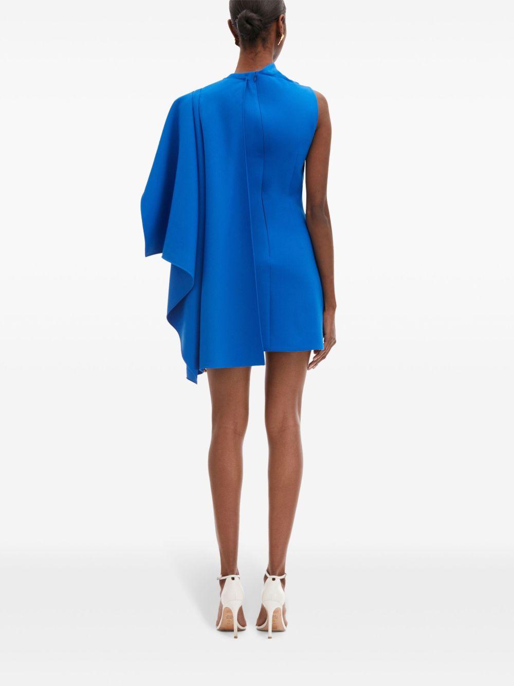 OSCAR DE LA RENTA One Shoulder Cape Detail  Stretch Wool Dress In Lapis Product Image