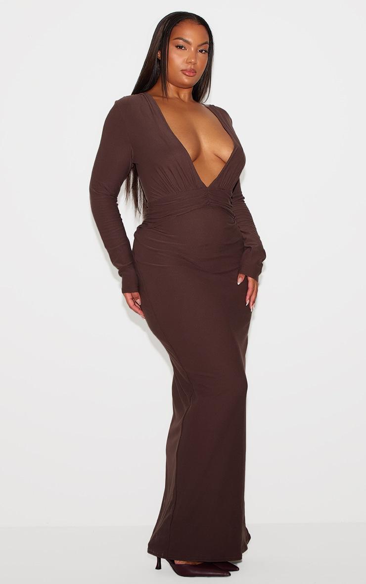 Chocolate Brown Soft Touch Twisted Plunge Maxi Dress Product Image