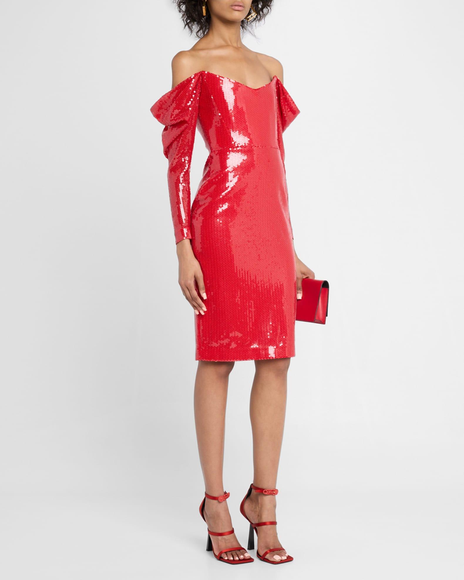 Draped Off-The-Shoulder Sequin Dress Product Image