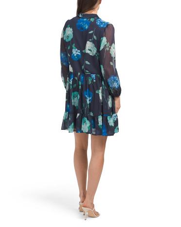 Floral Chiffon Notch Collar Mini Shirt Dress for Women | Polyester Product Image