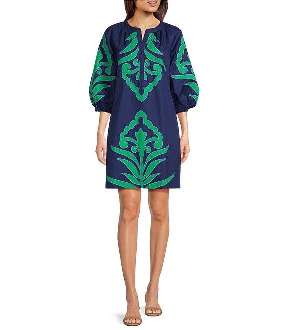 tyler boe Sara Printed Woven Split V-Neck Bracelet Sleeve Dolman Dress Product Image