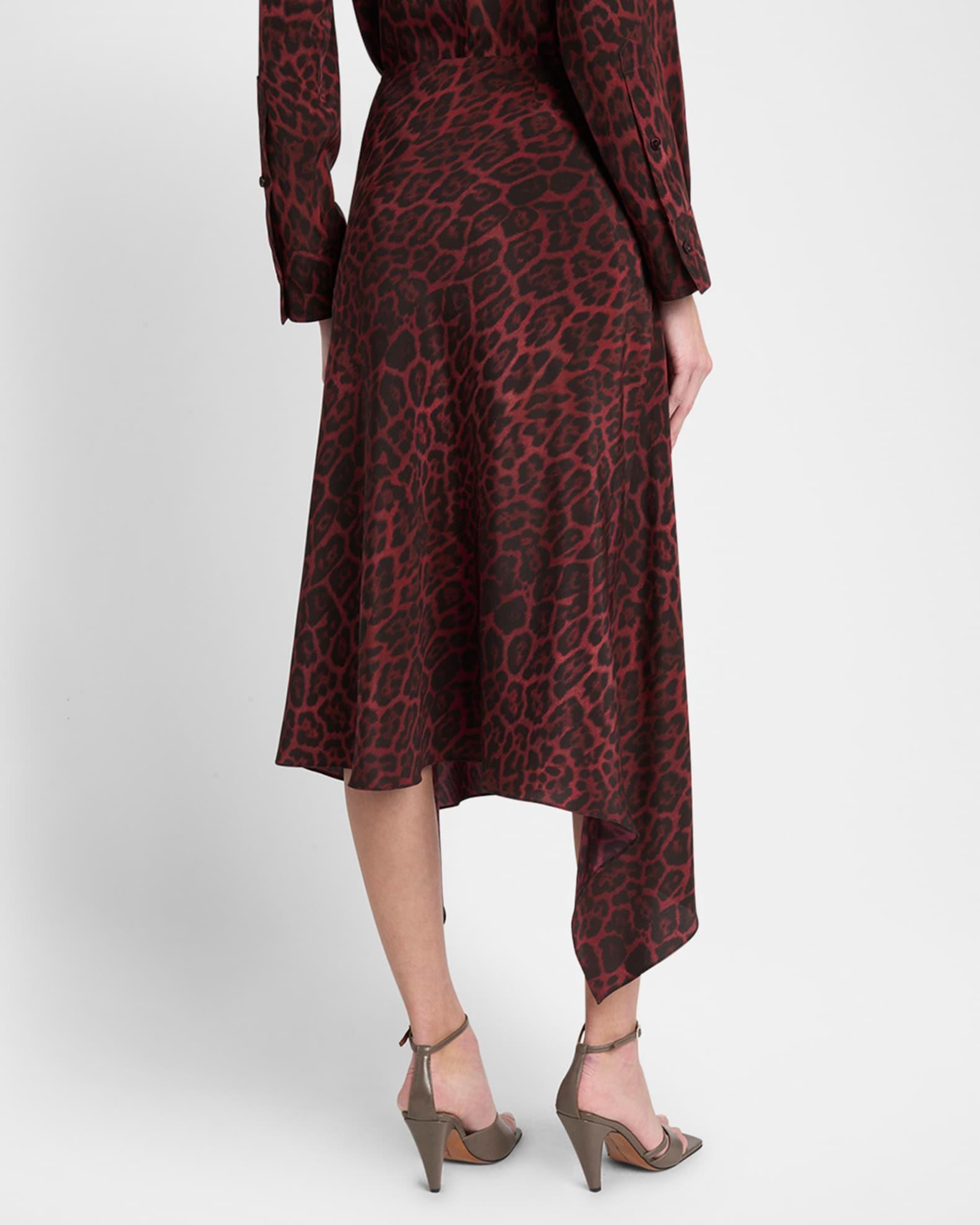 Leopard Print Asymmetric Silk Skirt Product Image