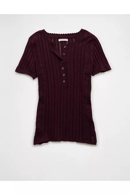 AE Henley Pointelle Sweater T-Shirt Women's Product Image