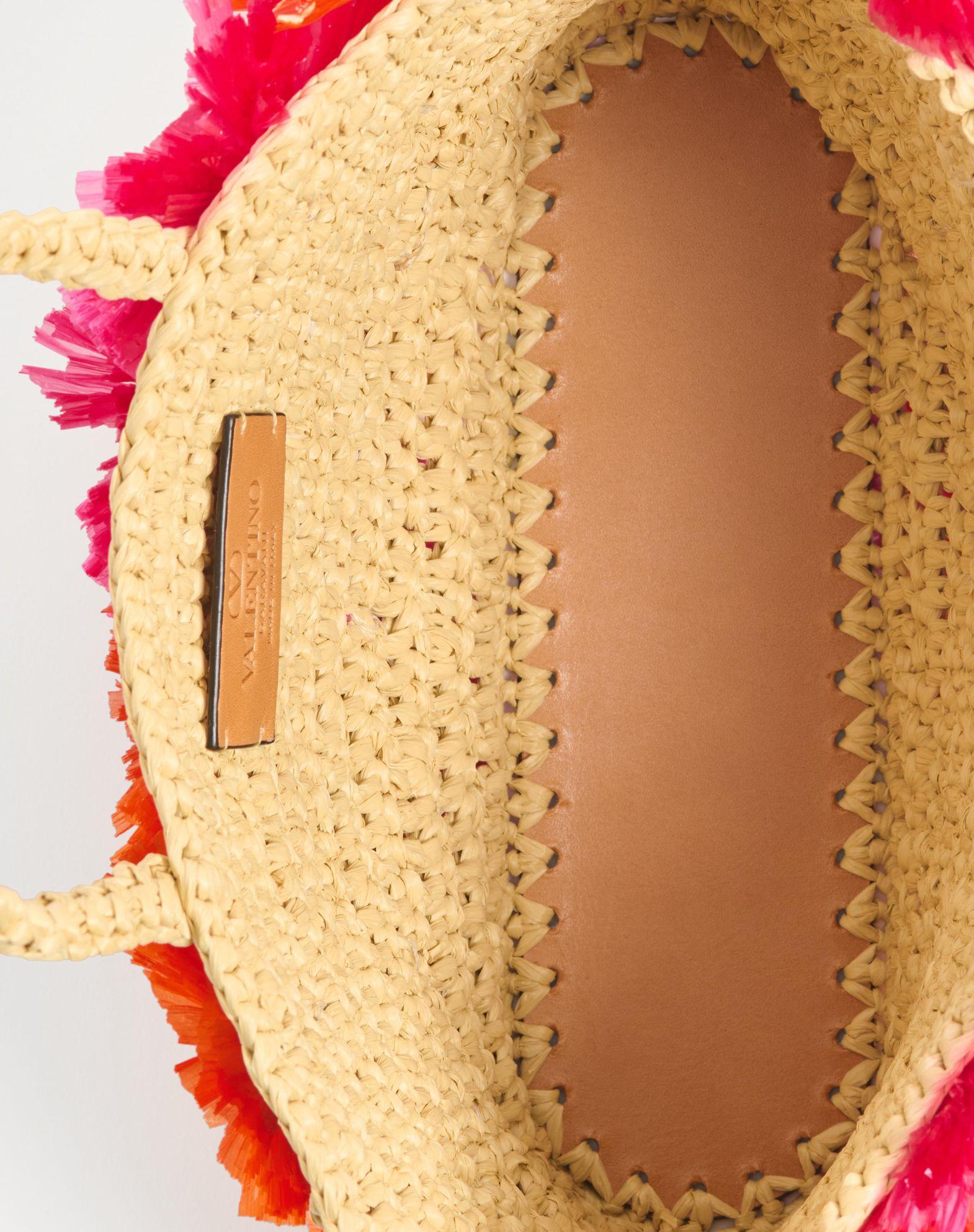 Small Raffia Shopping Bag With Flowers And Beads Product Image