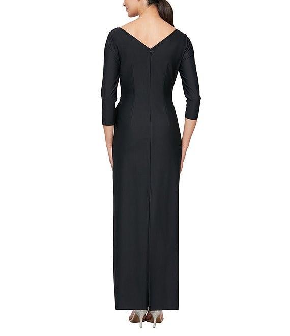 Alex Evenings Contour 3/4 Sleeve Surplice V-Neck Cascade Ruffle Skirt Gown Product Image