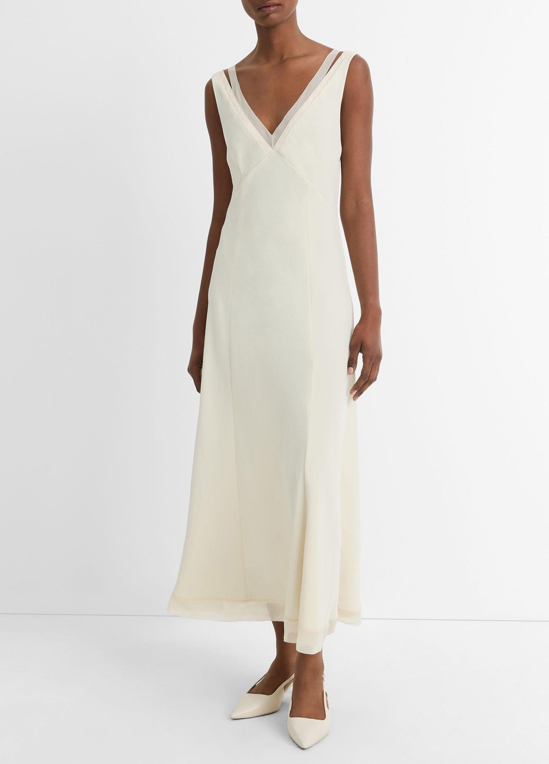 Womens Chiffon And Faux-Leather Layered Slip Dress Vince Product Image