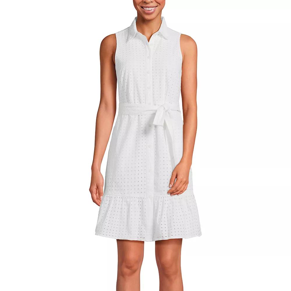 Women's Lands' End Women's Collared Sleeveless Eyelet Tiered Shirt Dress,  Product Image