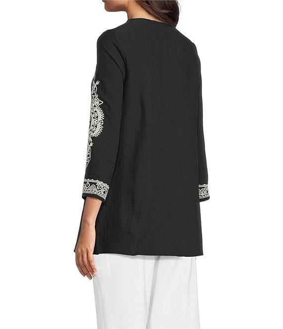 Calessa Embroidered Split V-Neck 3/4 Sleeve Tunic Product Image