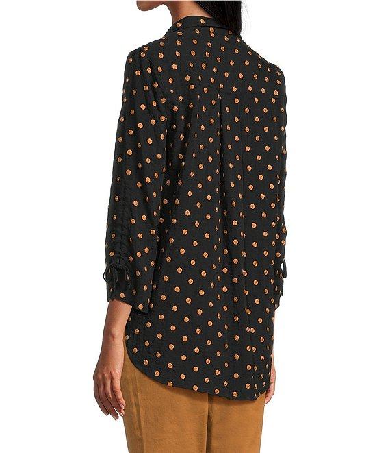 John Mark Embroidered Polka Dot Cinch Tie Sleeve Button Front Tunic Product Image