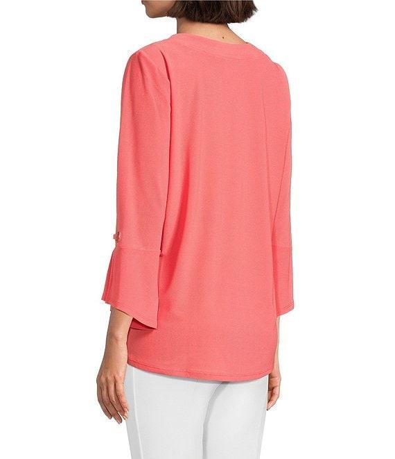Slim Factor by Investments V-Neckline 3/4 Slit Sleeve Grommet Top Product Image