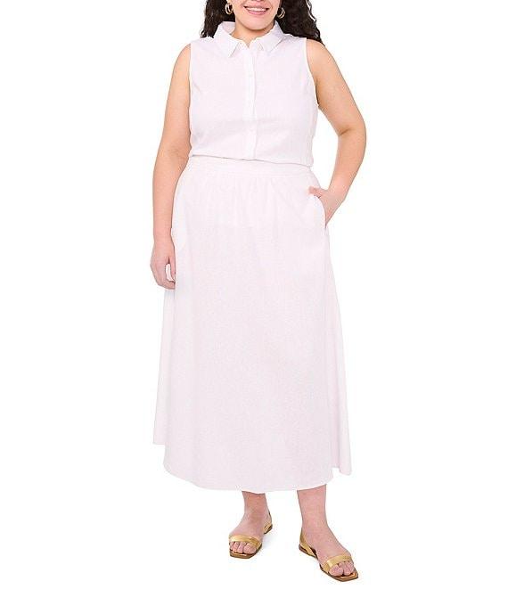 Vince Camuto Plus Size Point Collar Sleeveless Button Down Blouse Product Image