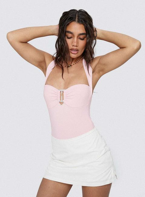 Swaying Buckle Detail Bodysuit Pink Product Image