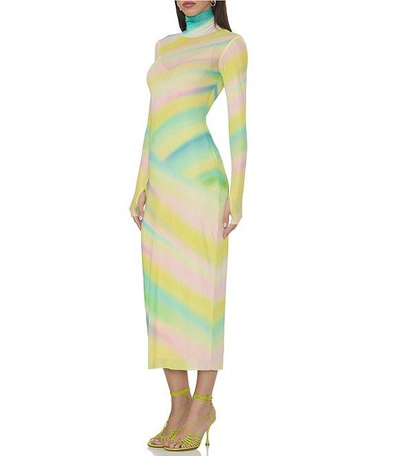 AFRM Shailene Printed Mesh Turtleneck Long Sleeve Midi Dress Product Image