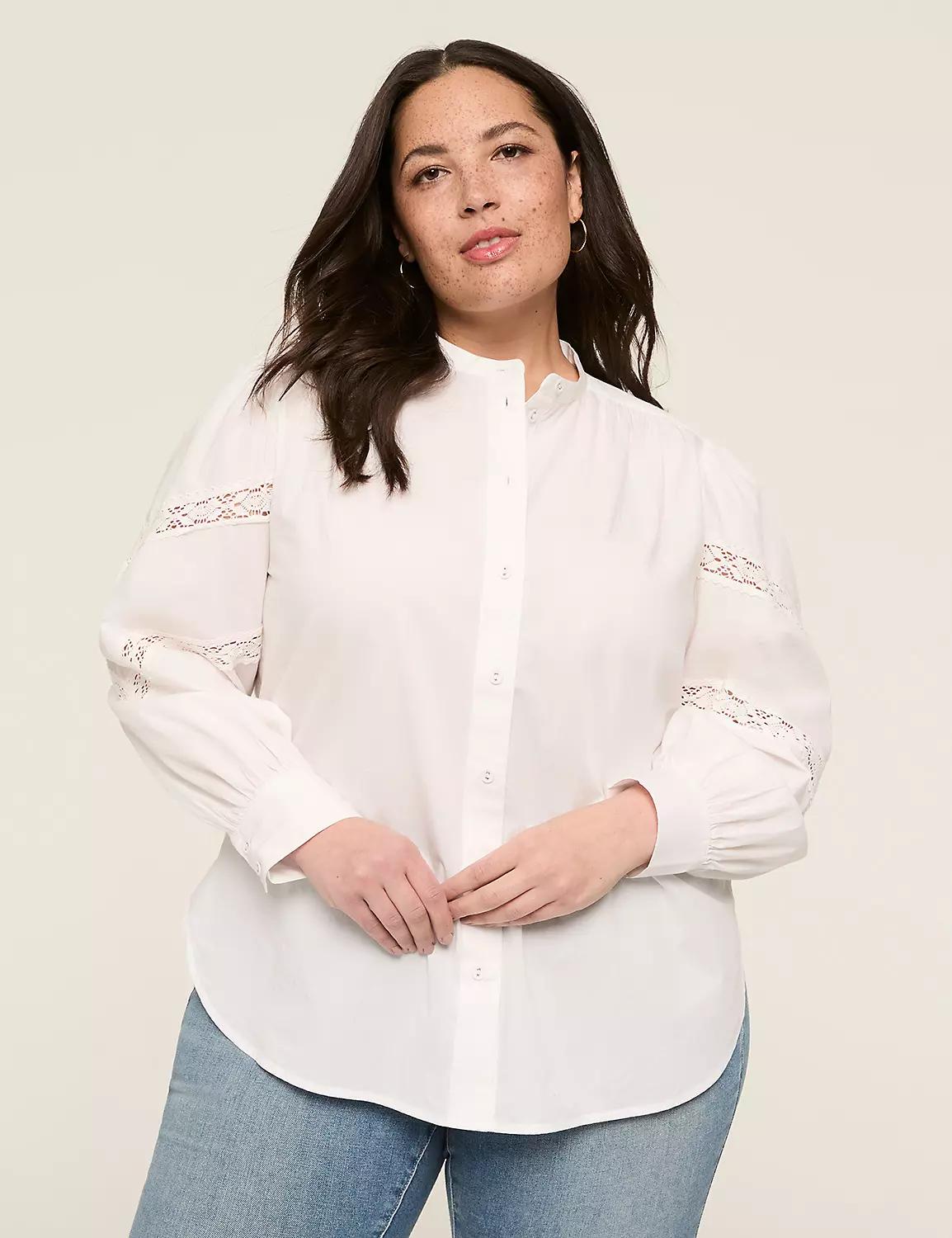 Button-Front Eyelet-Trim Blouse Product Image