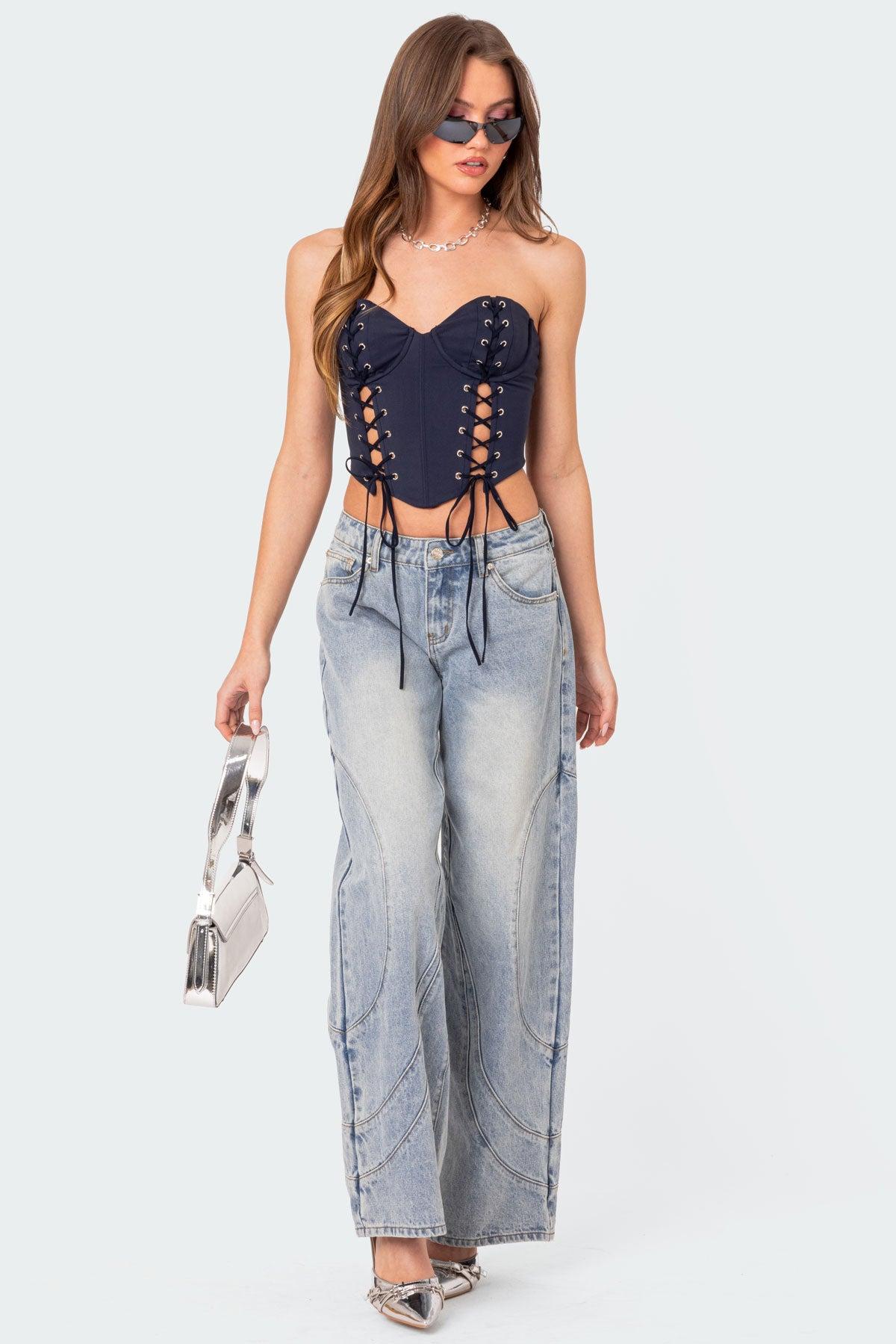 Oaklynn Stitch Detail Low Rise Baggy Jeans Product Image