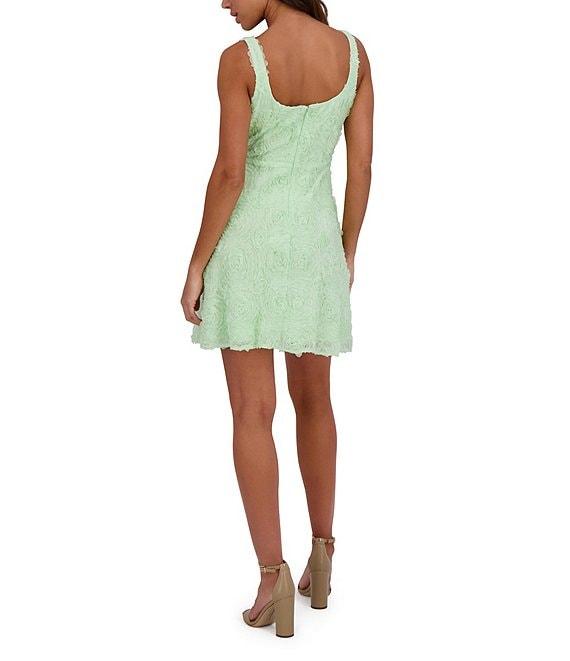 Kensie Soutache 3D Floral Print Square Neck Sleeveless A-Line Mini Dress Product Image