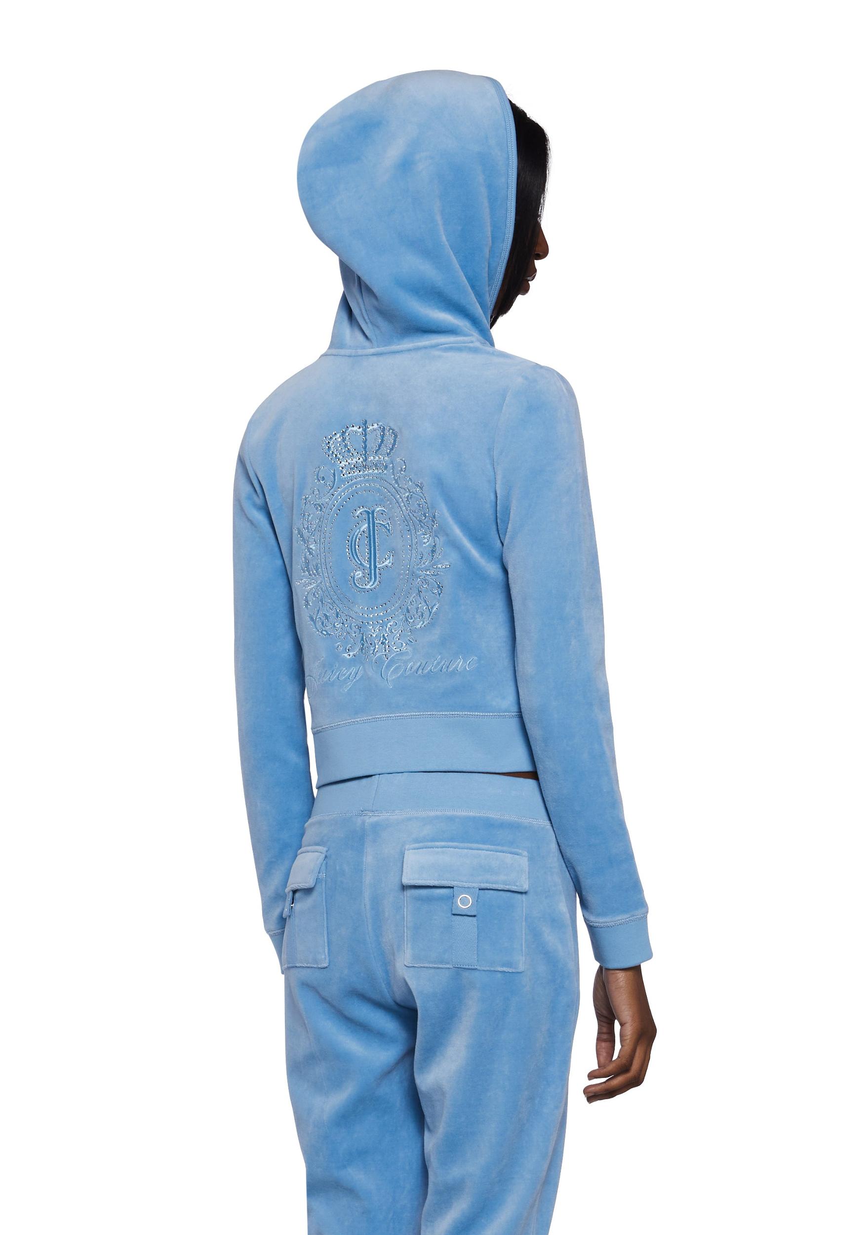 Juicy Couture Crown Heritage Cotton Velour Hoodie - Blue Product Image