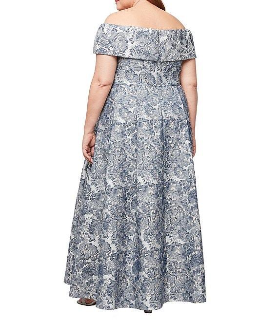 Alex Evenings Plus Size Off-The-Shoulder Floral Jacquard Ballgown Product Image