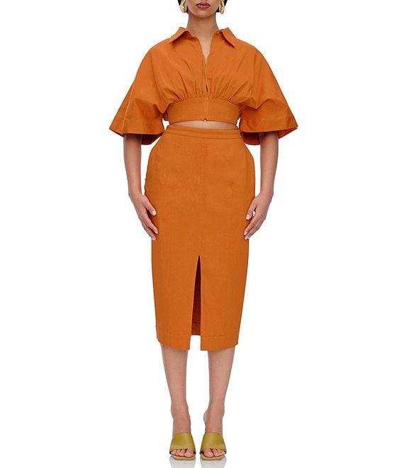 Andrea Iyamah Alu Point Collar Elbow Sleeve Zip Front Crop Top Product Image