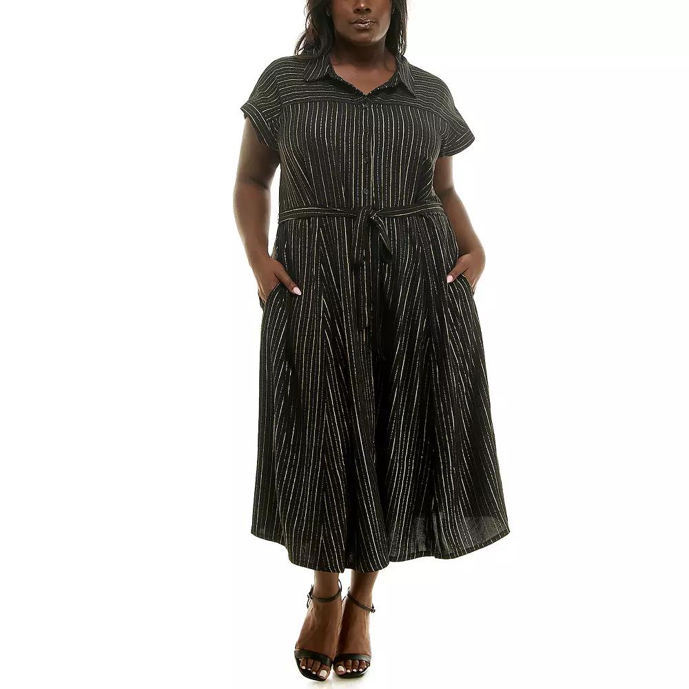 Plus Size Nina Leonard Button Front Shirt Dress, Womens Product Image