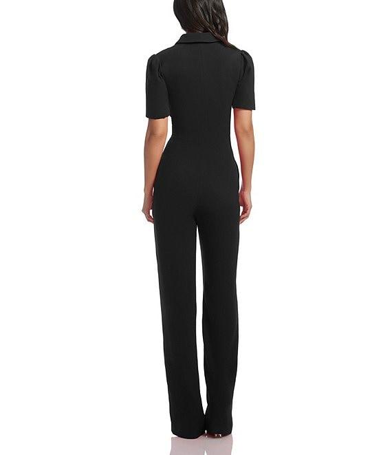 Dress the Population Gloria Collared Zip Neck Short Sleeve Wide Leg Jumpsuit Product Image