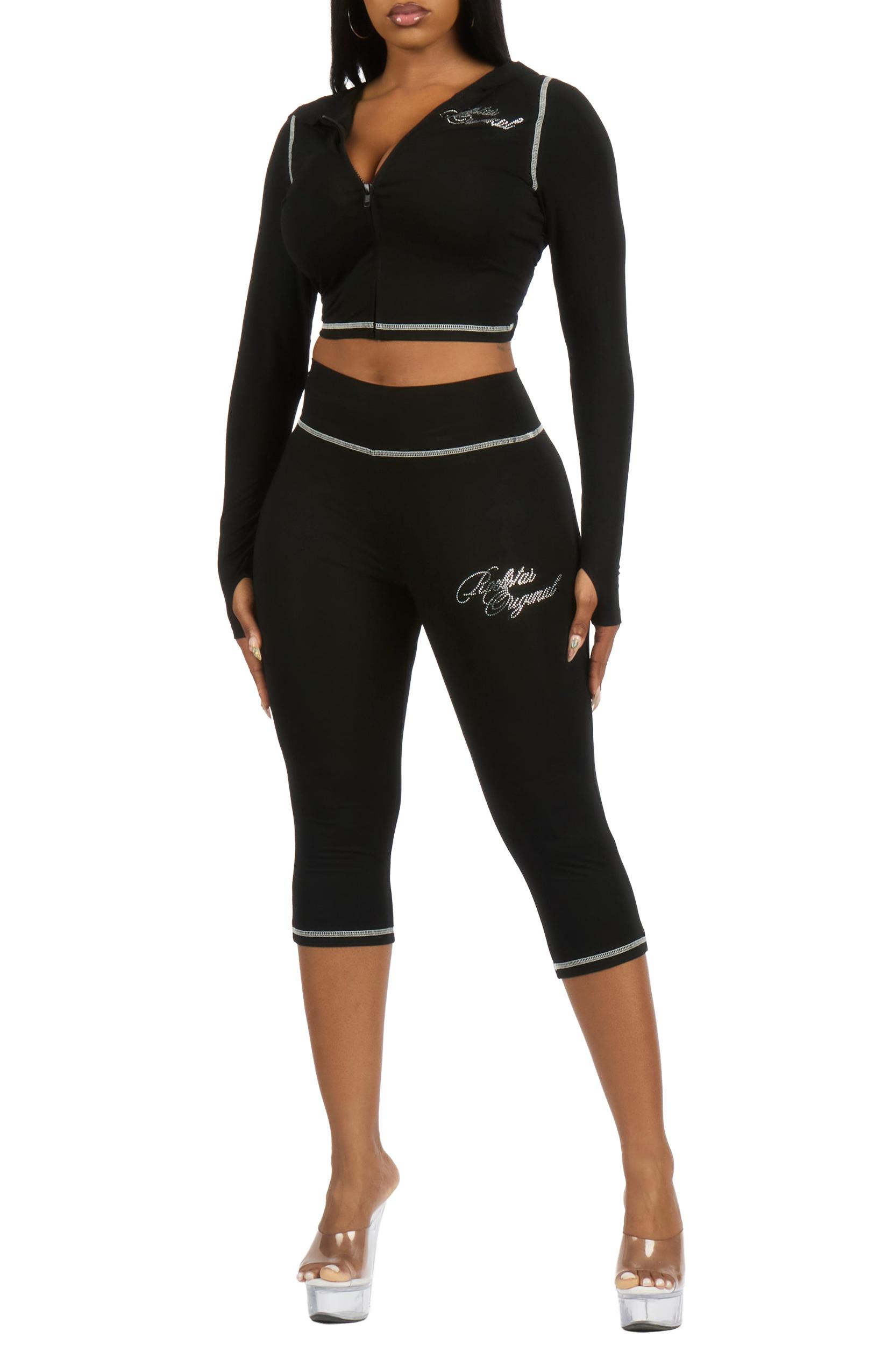 Mittiana Black Zip Up Capri Set Female Product Image