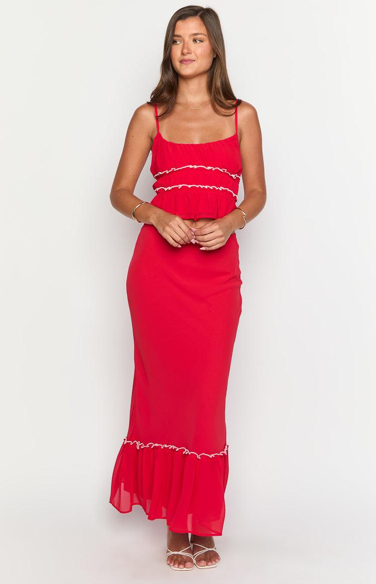 Wiatt Red Maxi Skirt Product Image