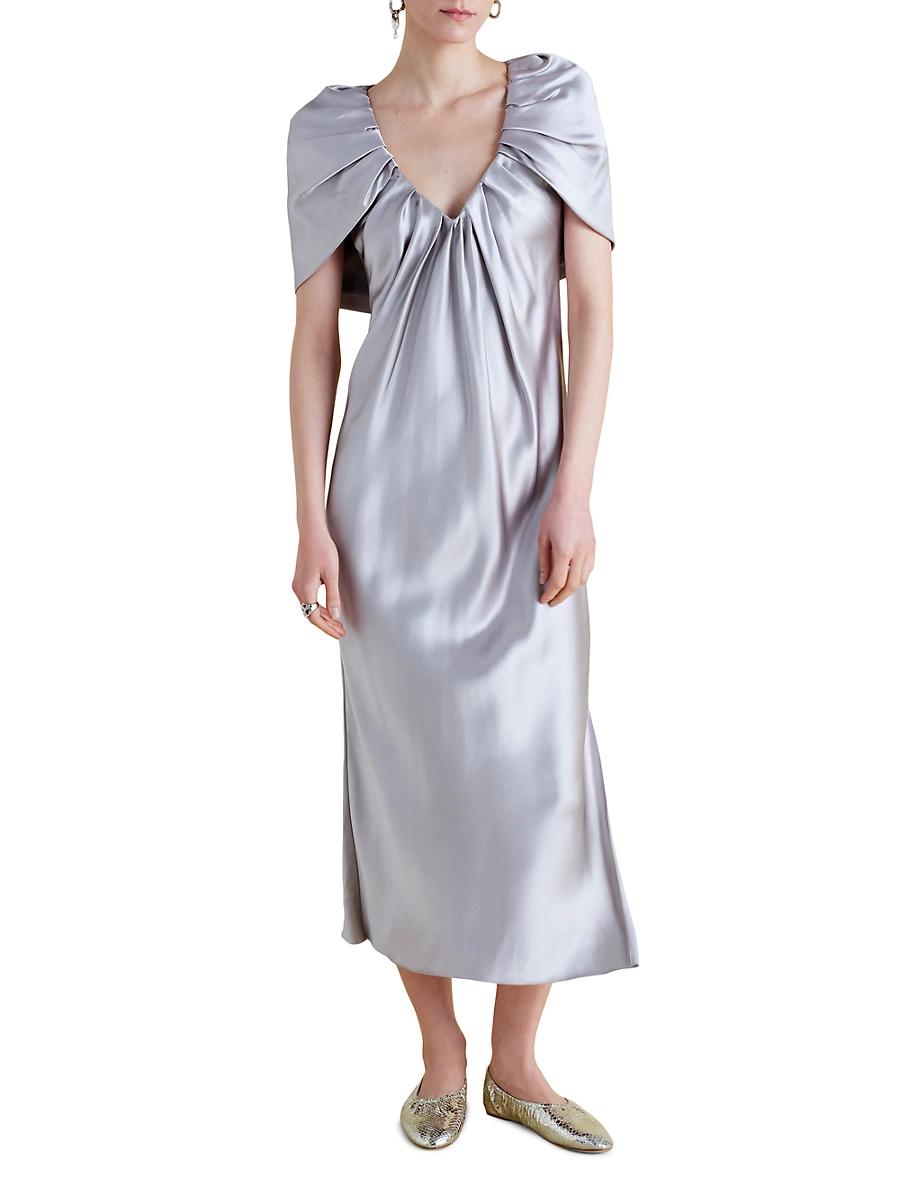 Womens Satin Sheath Dress with Draped Neckline Product Image