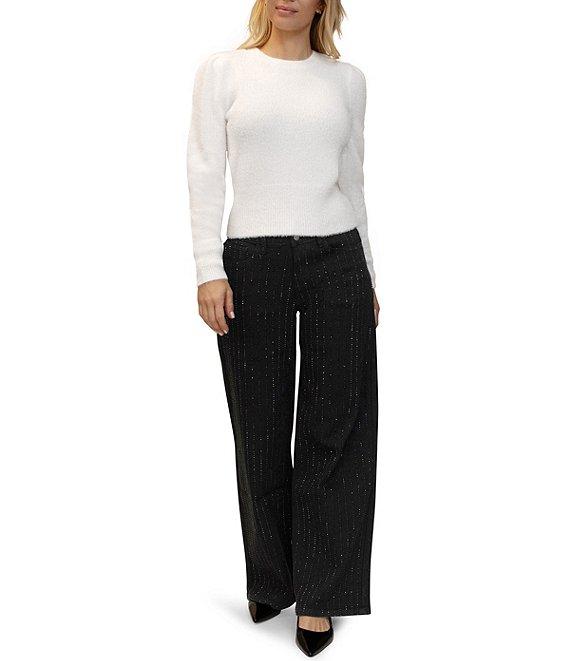 Stevie by Steve Madden Long Sleeve Tinsel Mink Yarn Pleated Pullover Sweater Product Image