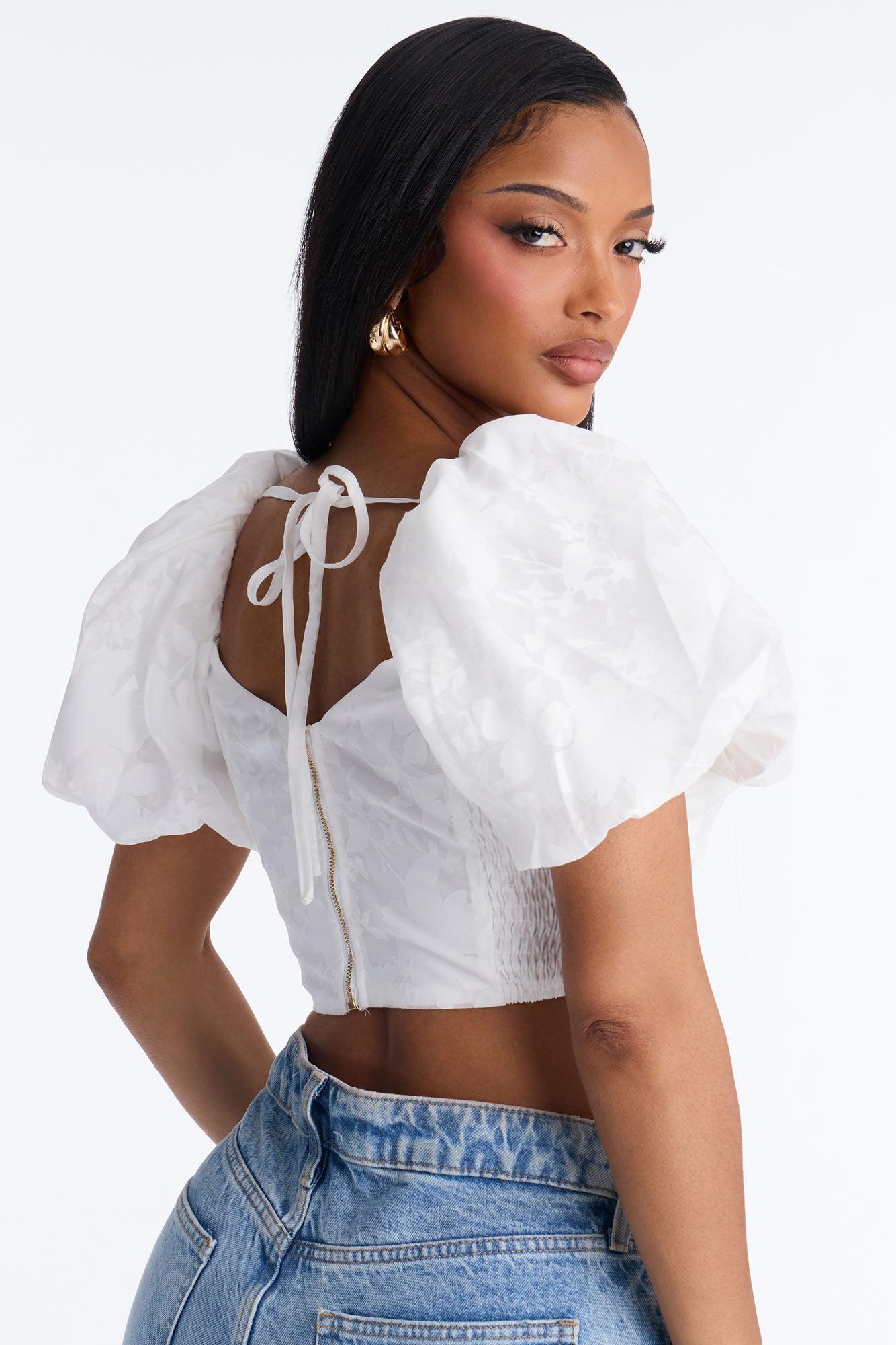 Ayla Puff Sleeve Cropped Top - White Female Product Image